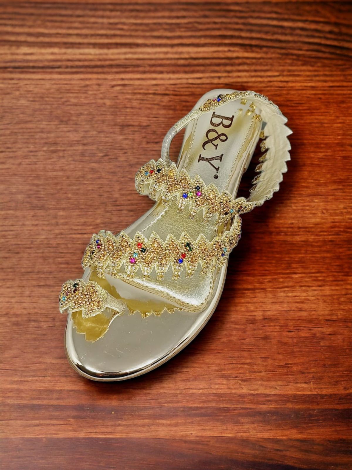 Trinelle Golden Block Heels Sandal