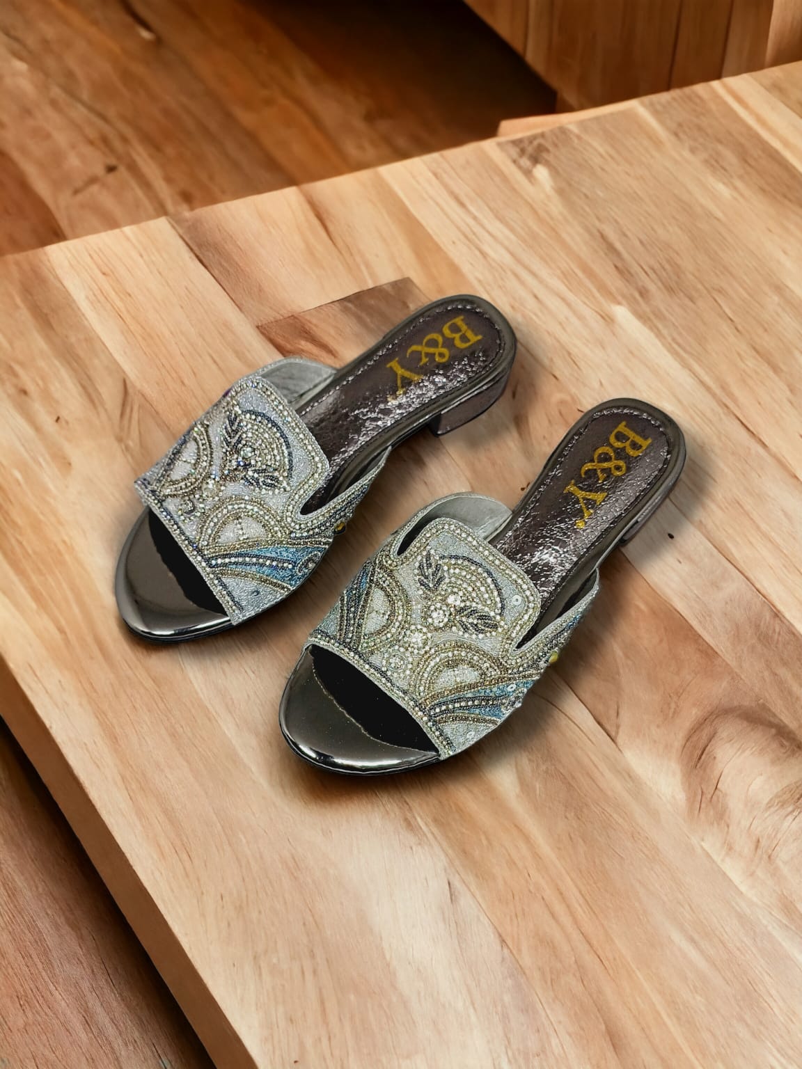 Ovidia Silver Block Heel Slip-on Sandal