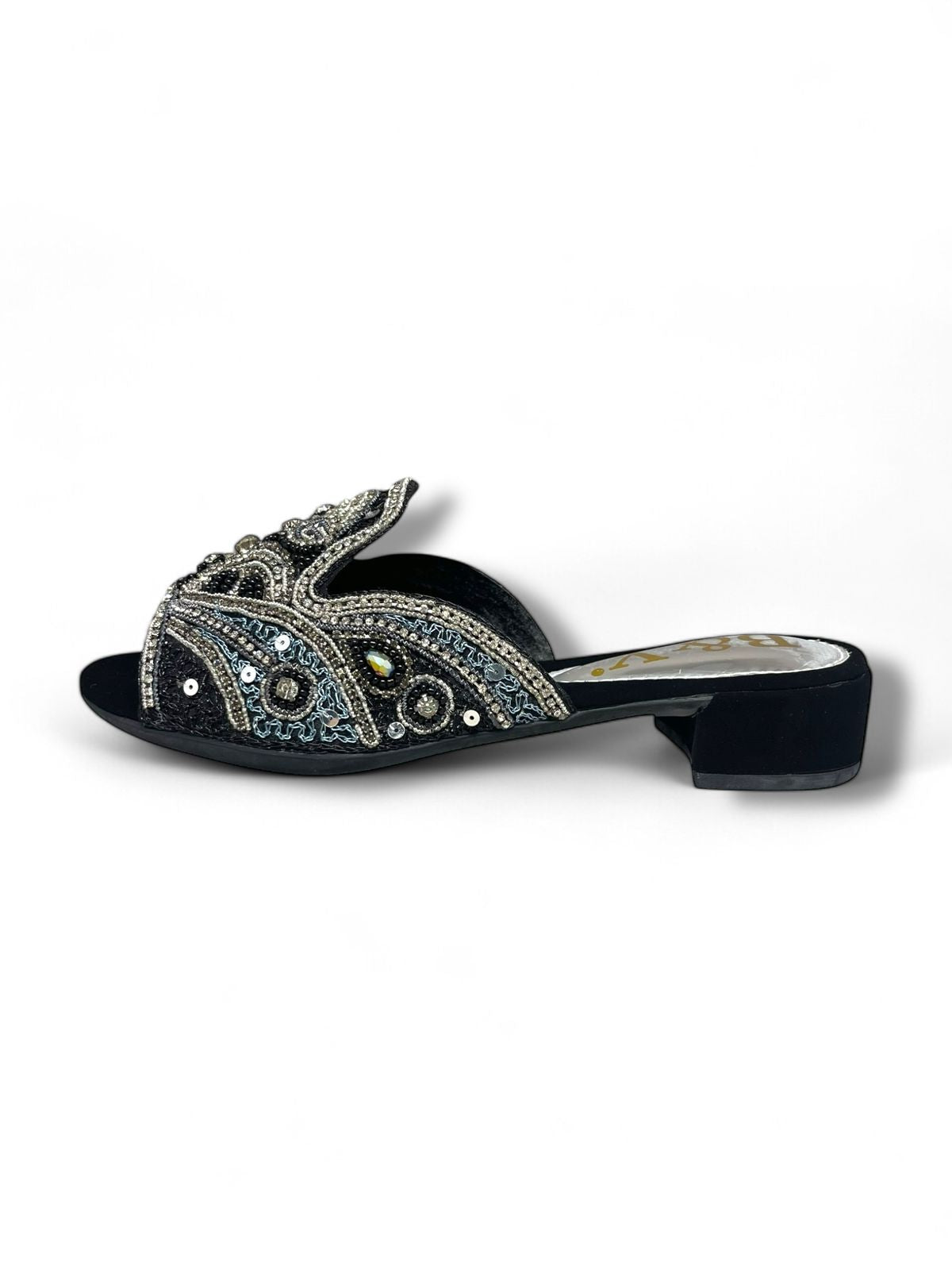 Ovidia Black Block Heel Slip-on Sandal
