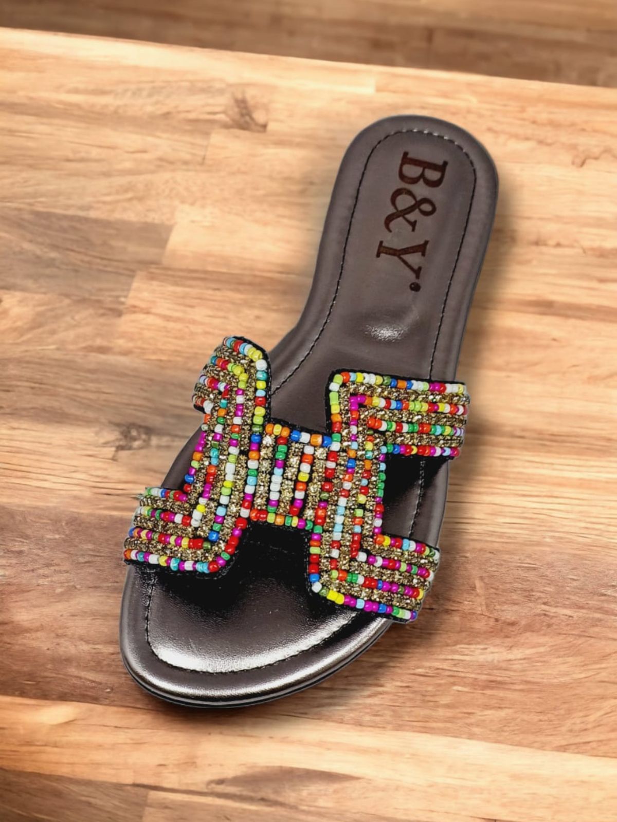 Shimmer Black Flat Slip-on Sandal