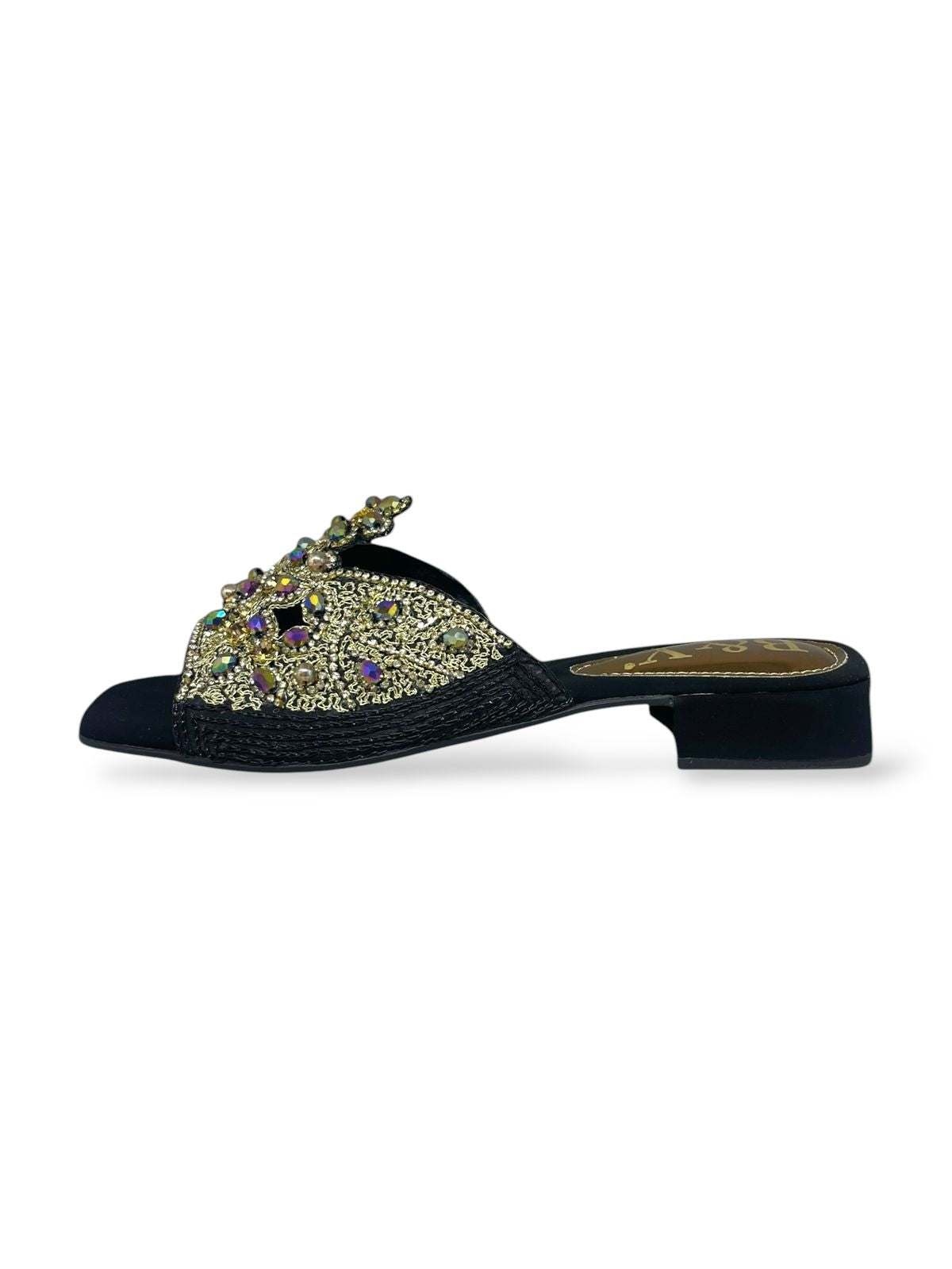 Saphila Black Block Heel Slip-on Sandal