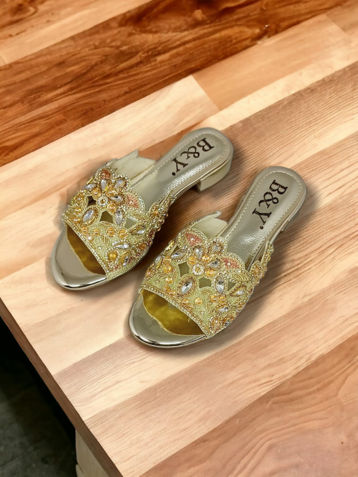 Thread Golden Block Heel Slip-on Sandal