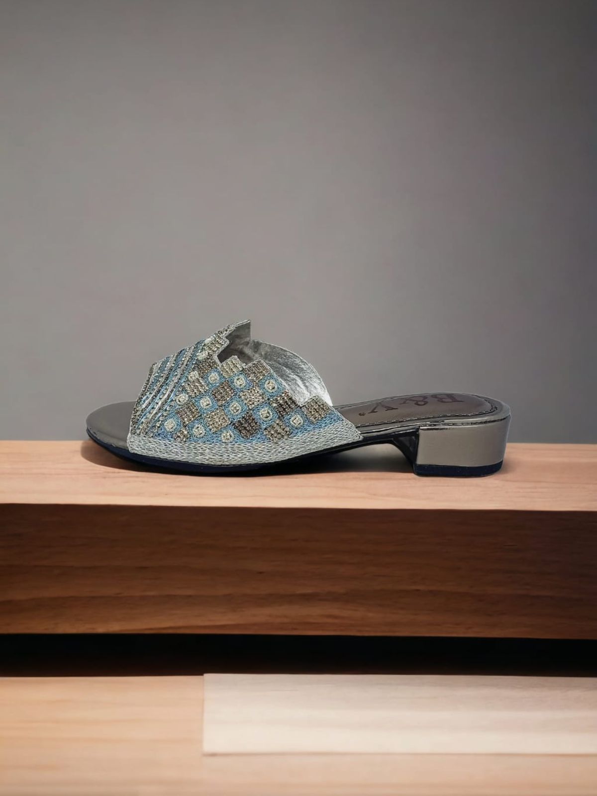 Silhouette Silver Block Heel Slip-on Sandal