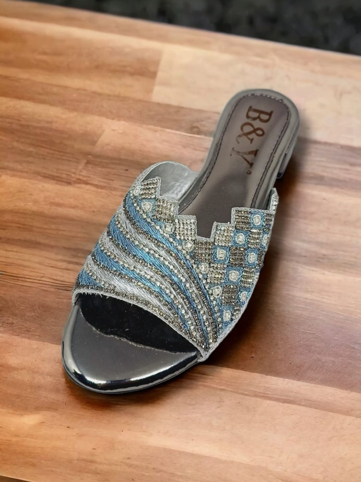 Silhouette Silver Block Heel Slip-on Sandal