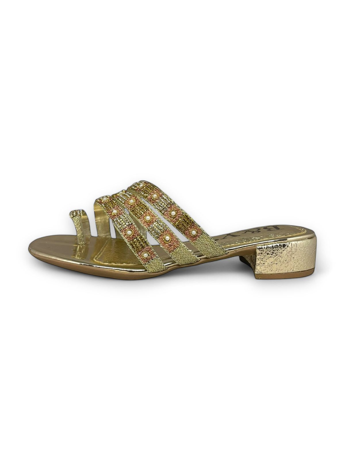 Zephyr Golden Block Heel Slip-on Sandal