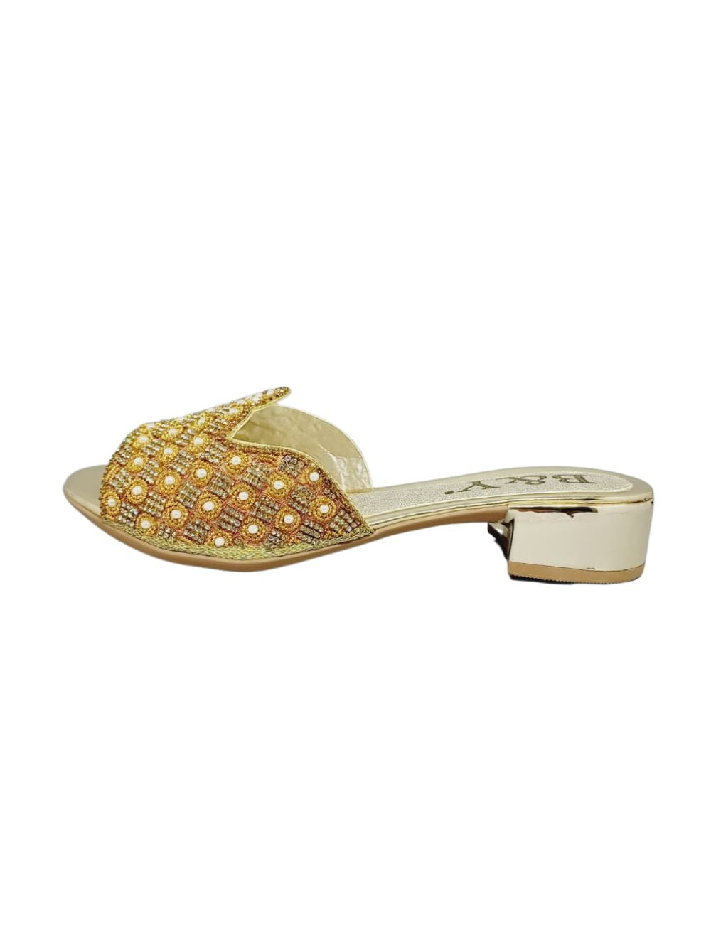 Couture Golden Block Heel Slip-on Sandal