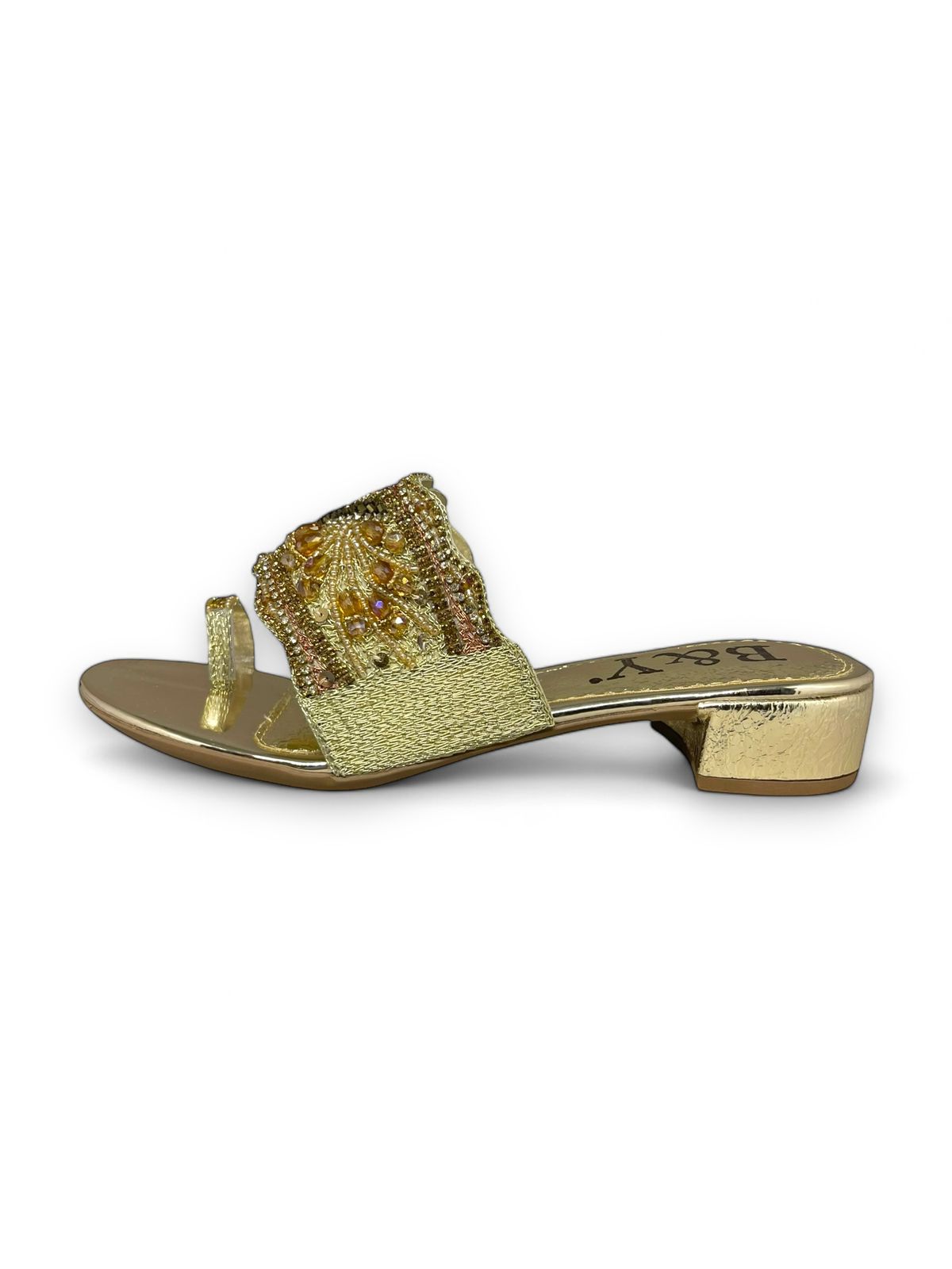 Elegance Golden Block Heel Slip-on Sandal