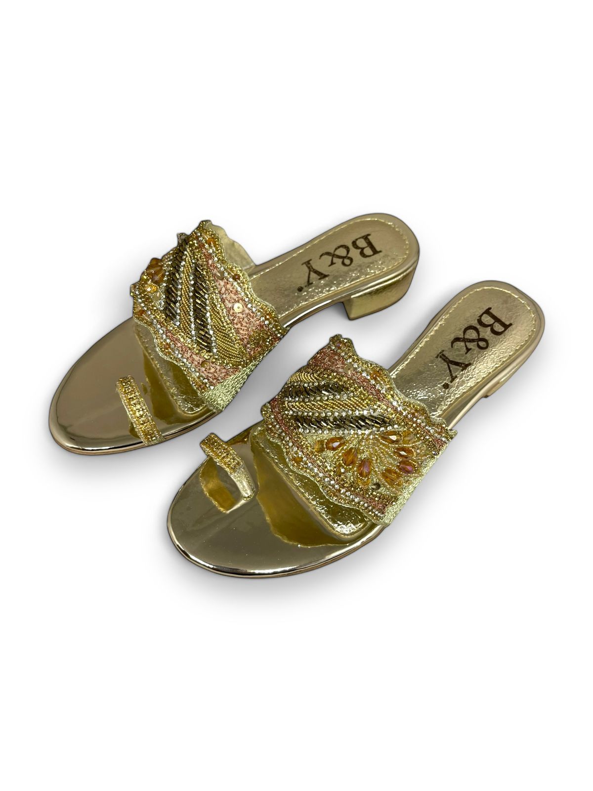 Elegance Golden Block Heel Slip-on Sandal