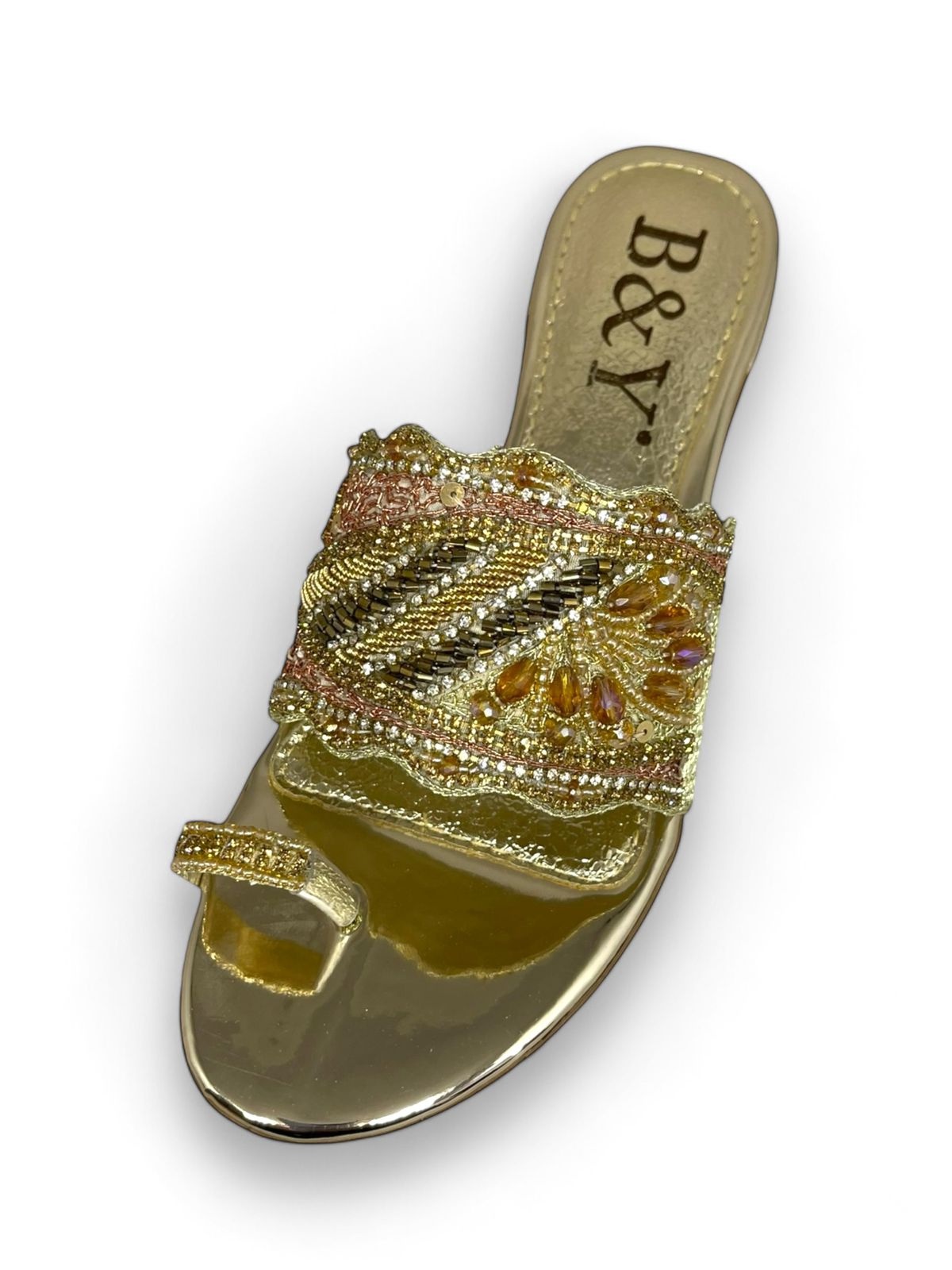 Elegance Golden Block Heel Slip-on Sandal