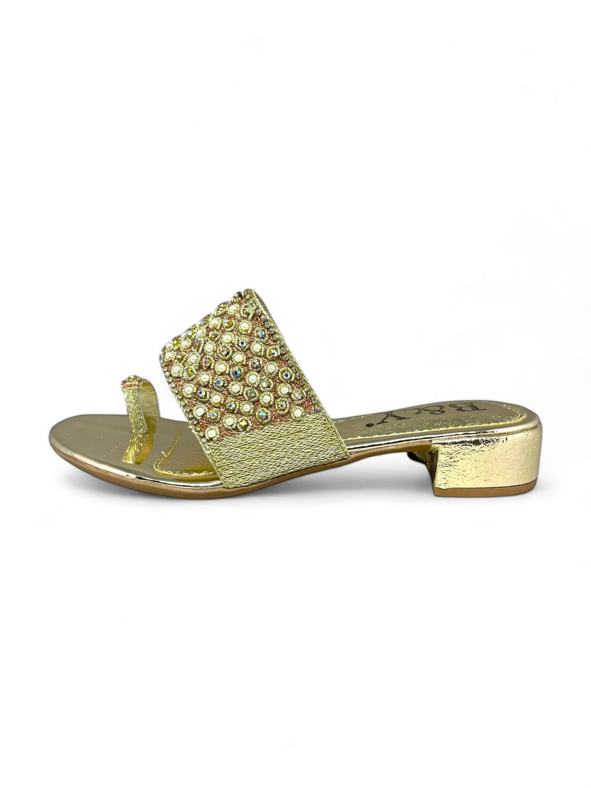Mirona Golden Block Heel Slip-on Sandal
