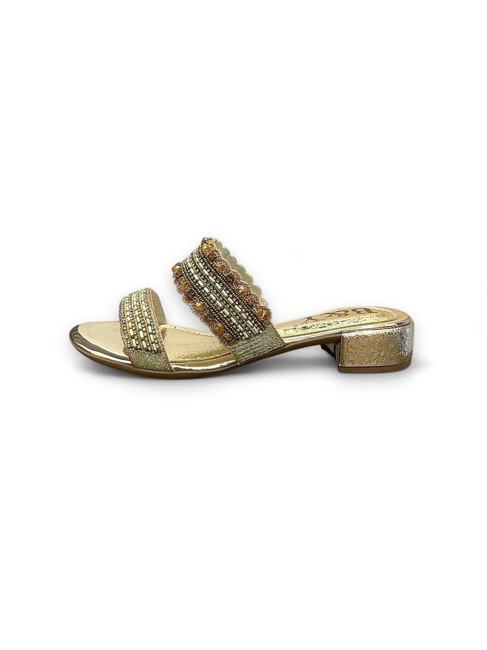 Ardent Golden Block Heel Slip-on Sandal
