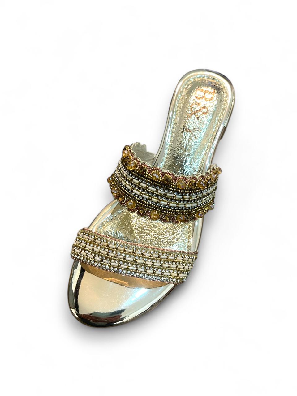 Ardent Golden Block Heel Slip-on Sandal
