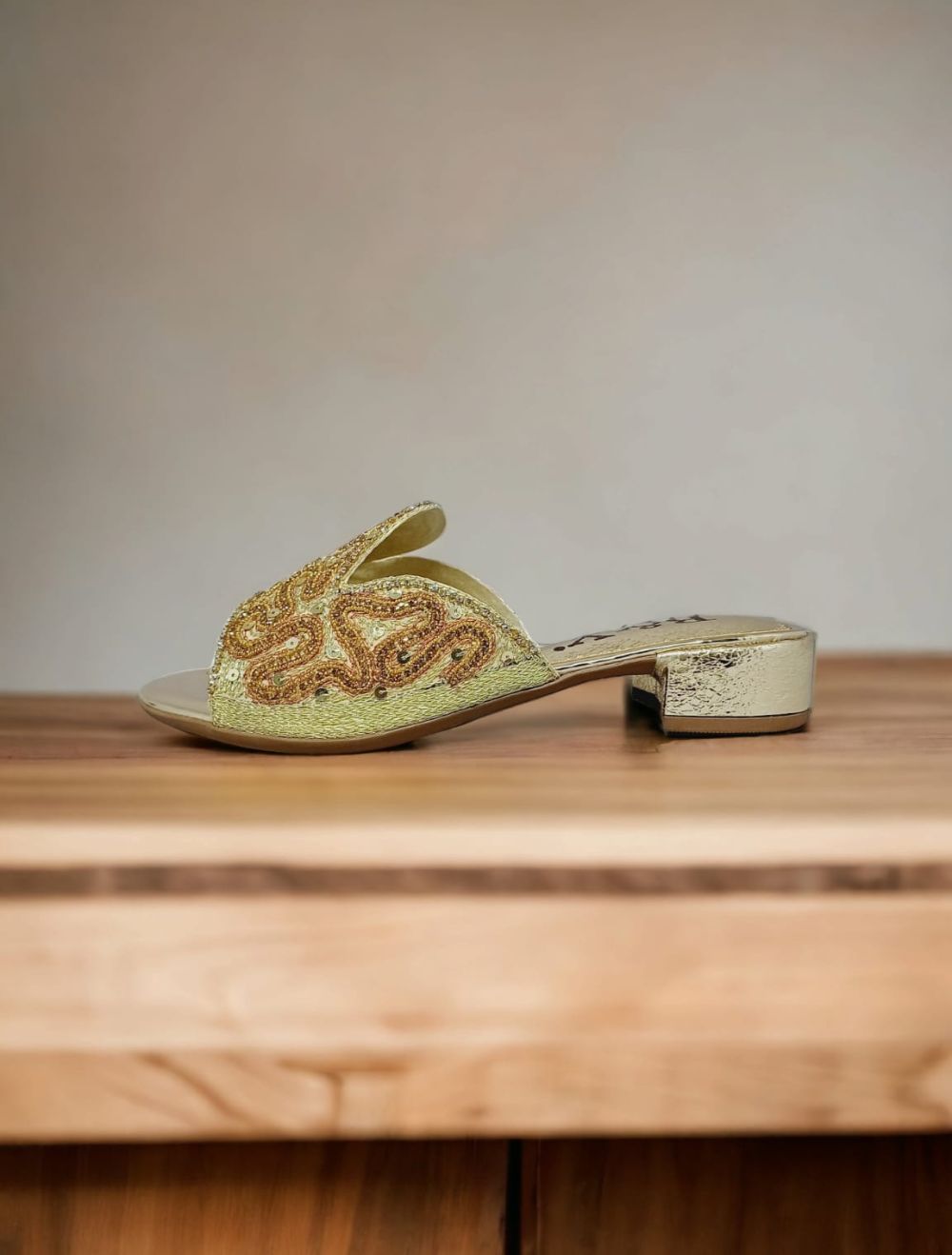 Tone Golden Block Heel Slip-on Sandal