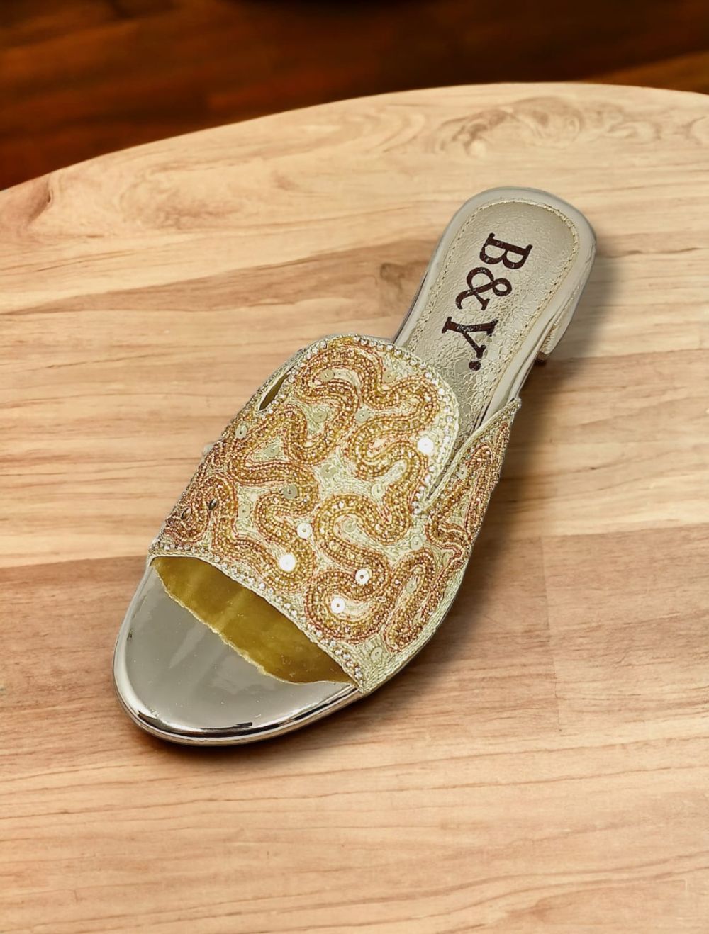 Tone Golden Block Heel Slip-on Sandal