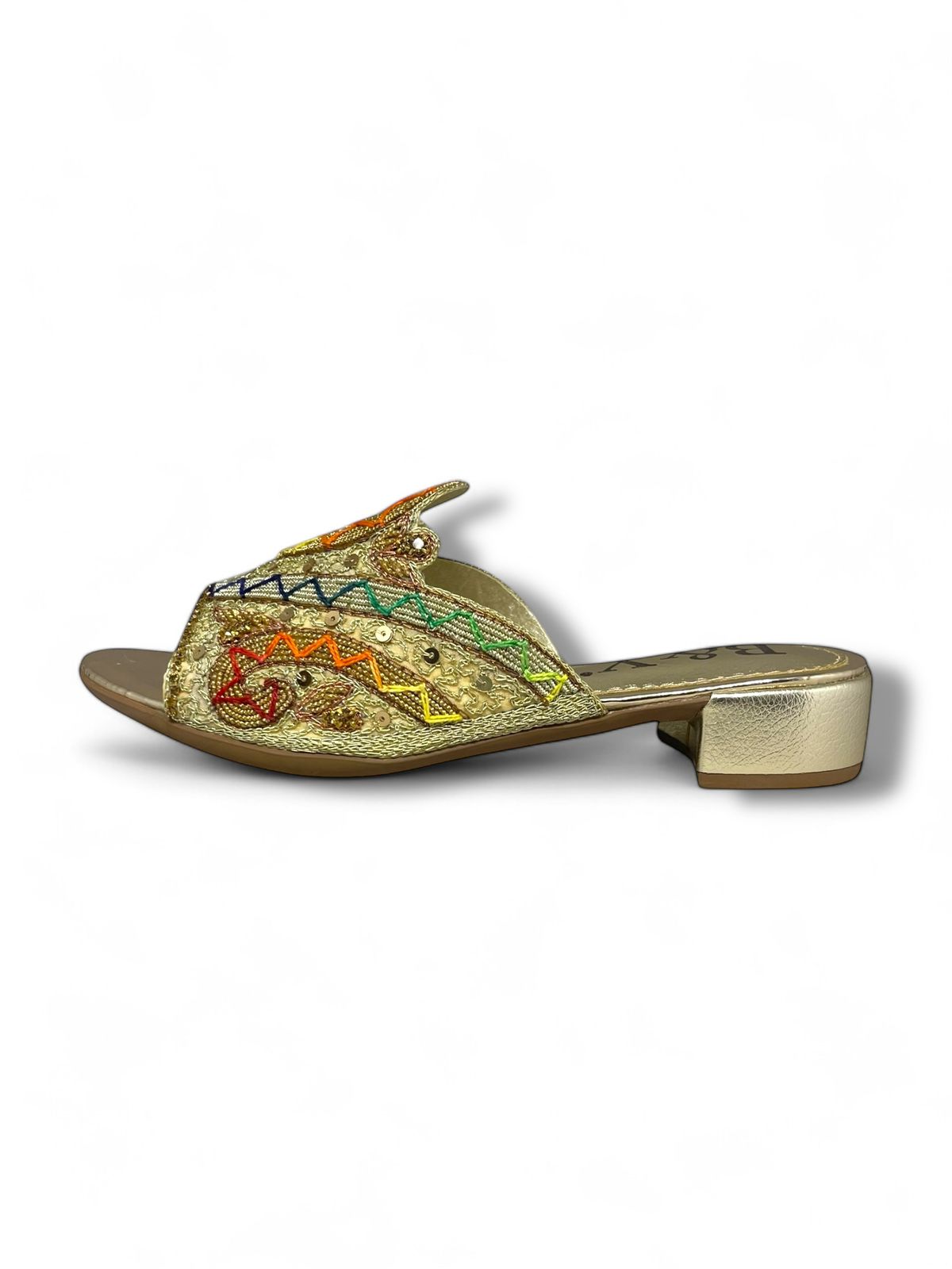 Slip Golden Block Heel Slip-on Sandal