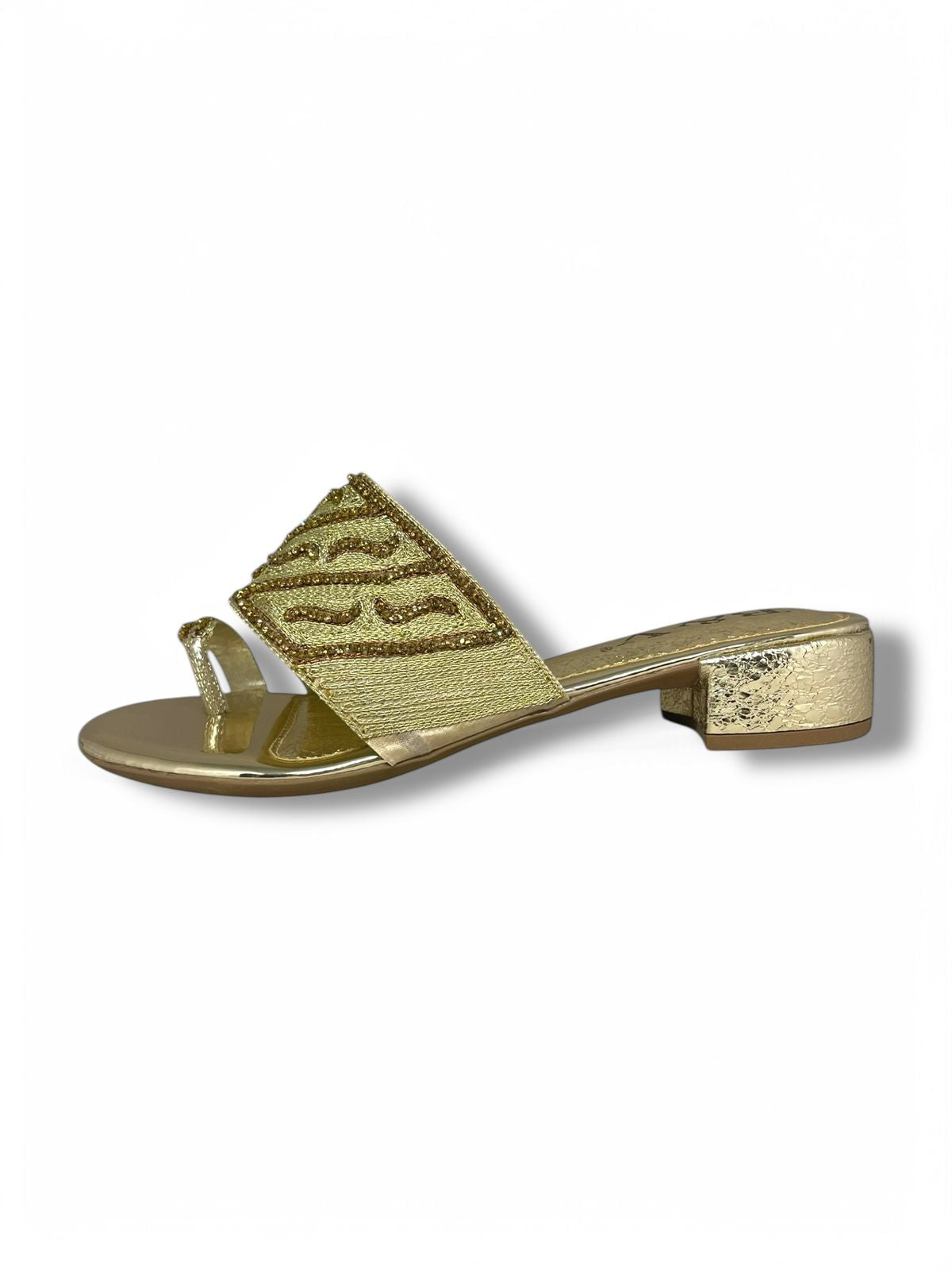Bask Golden Block Heel Slip-on Sandal