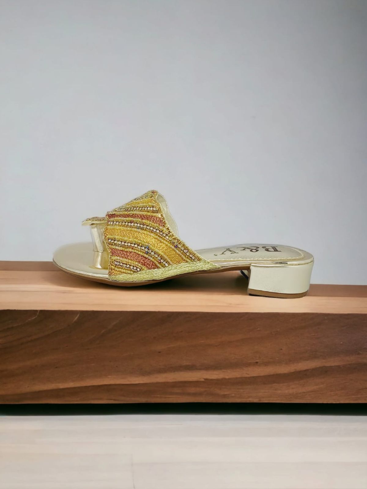 Wander Golden Block Heel Slip-on Sandal