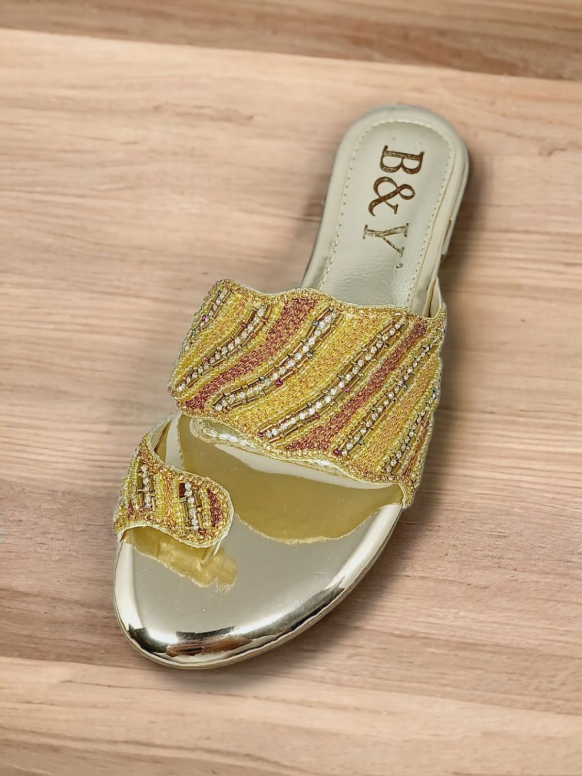 Wander Golden Block Heel Slip-on Sandal