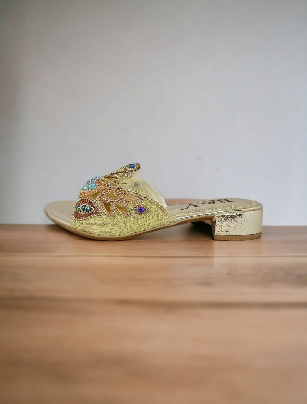 Twirl Golden Block Heel Slip-on Sandal