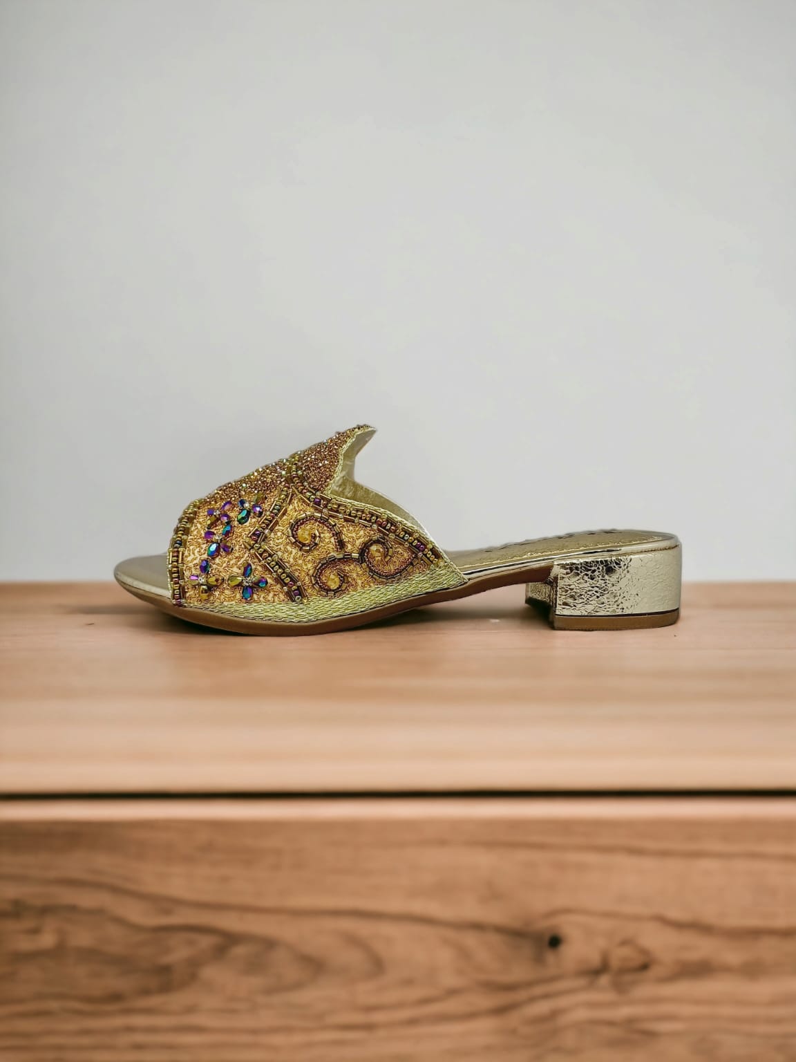 Thrive Golden Block Heel Slip-on Sandal