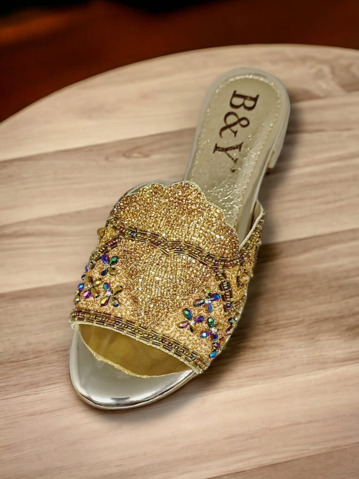 Thrive Golden Block Heel Slip-on Sandal