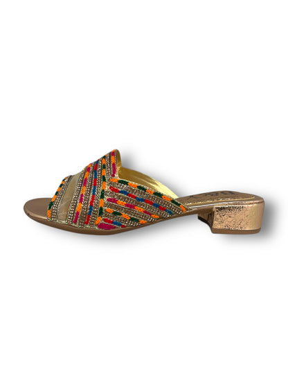 Luxe Bronze Block Heel Slip-on Sandal