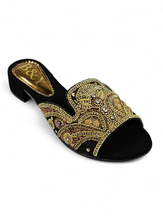 Ovidia Black Block Heel Slip-on Sandal