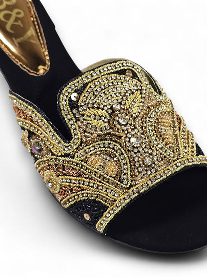 Ovidia Black Block Heel Slip-on Sandal