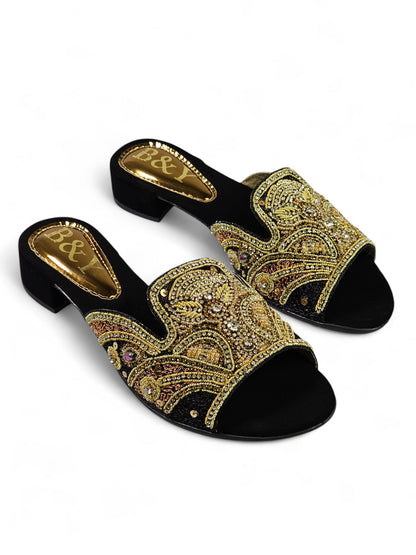Ovidia Black Block Heel Slip-on Sandal