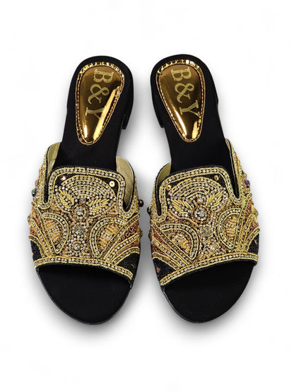 Ovidia Black Block Heel Slip-on Sandal