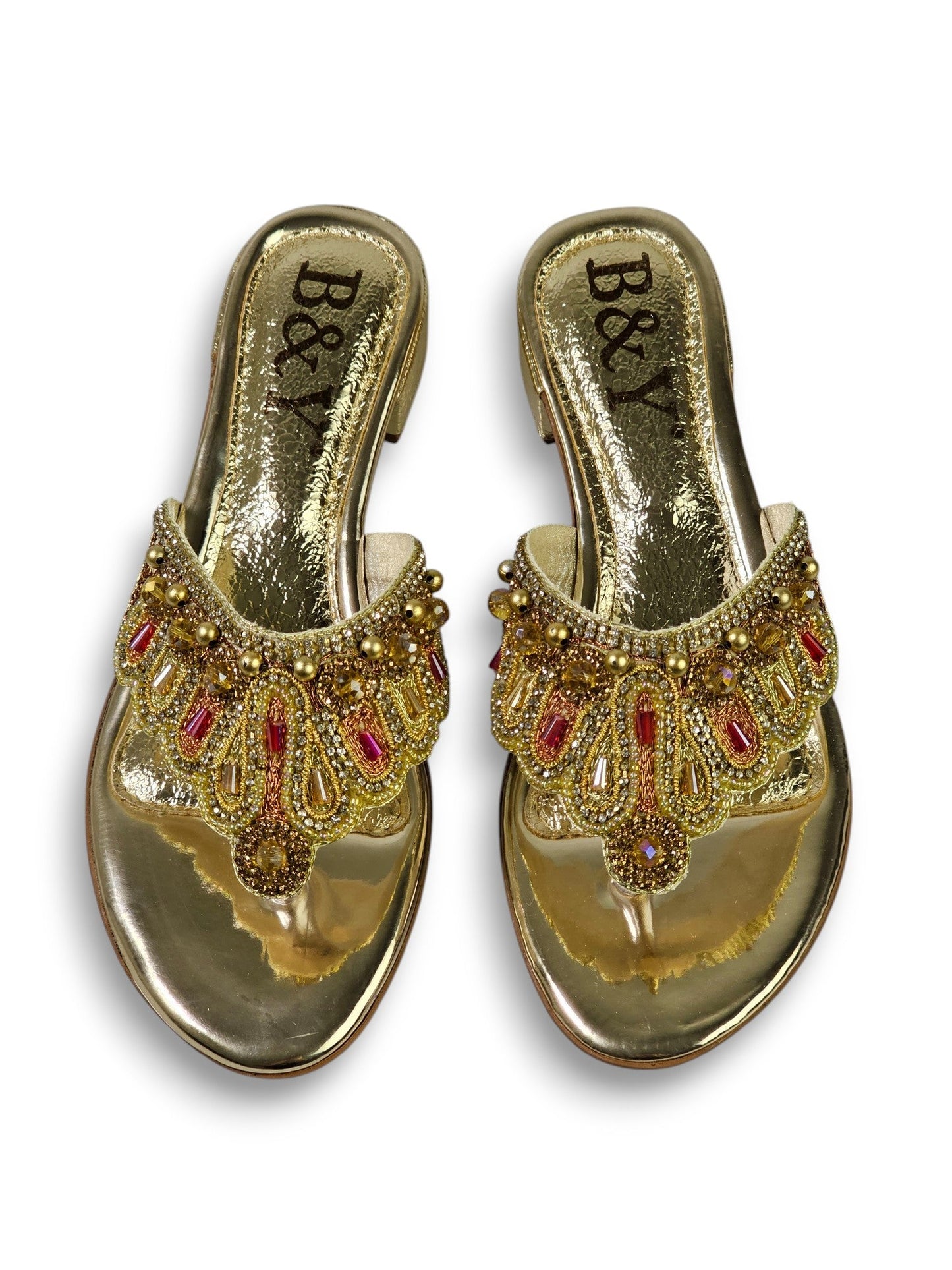 Zaffra Golden Block Heel Flip-Flop
