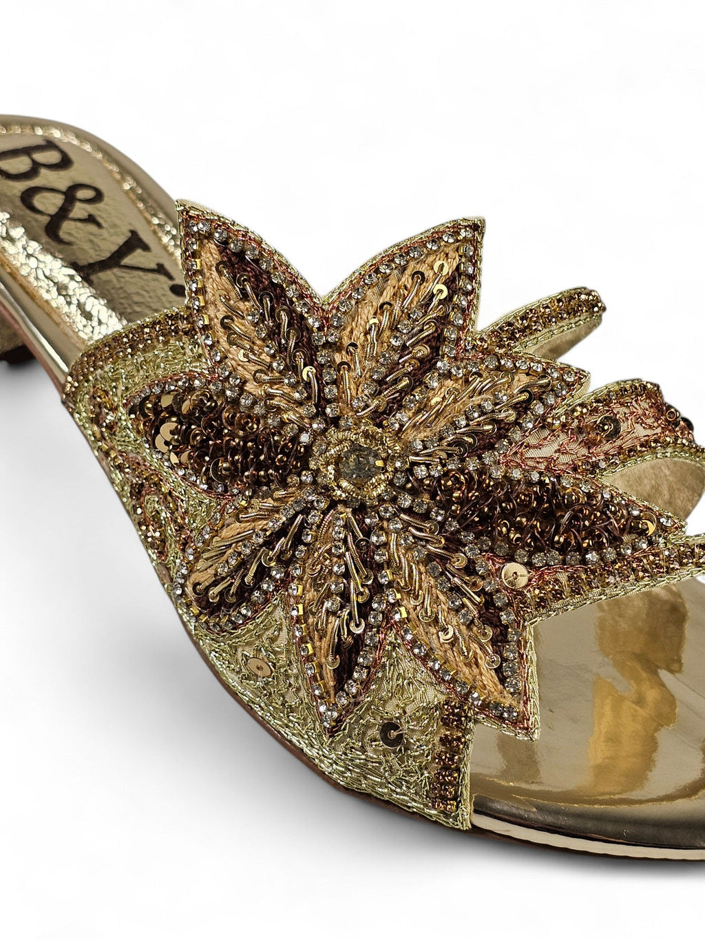 Ranova Golden Block Heel Slip On Sandal - Bilwani & Yakoob