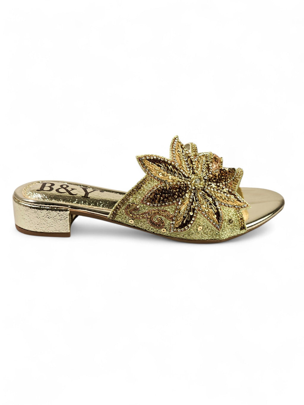 Ranova Golden Block Heel Slip On Sandal - Bilwani & Yakoob