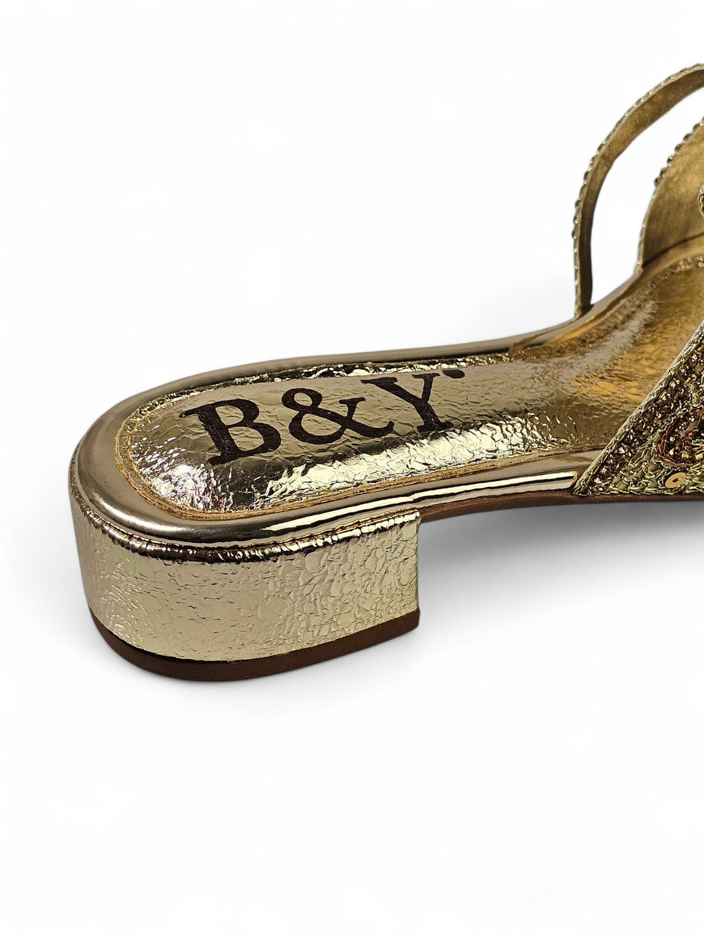 Ranova Golden Block Heel Slip On Sandal - Bilwani & Yakoob