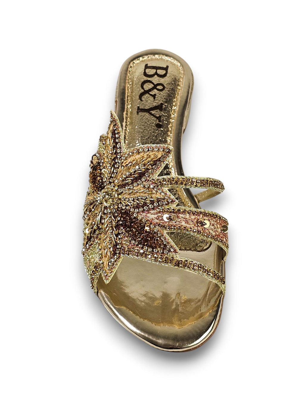 Ranova Golden Block Heel Slip On Sandal - Bilwani & Yakoob