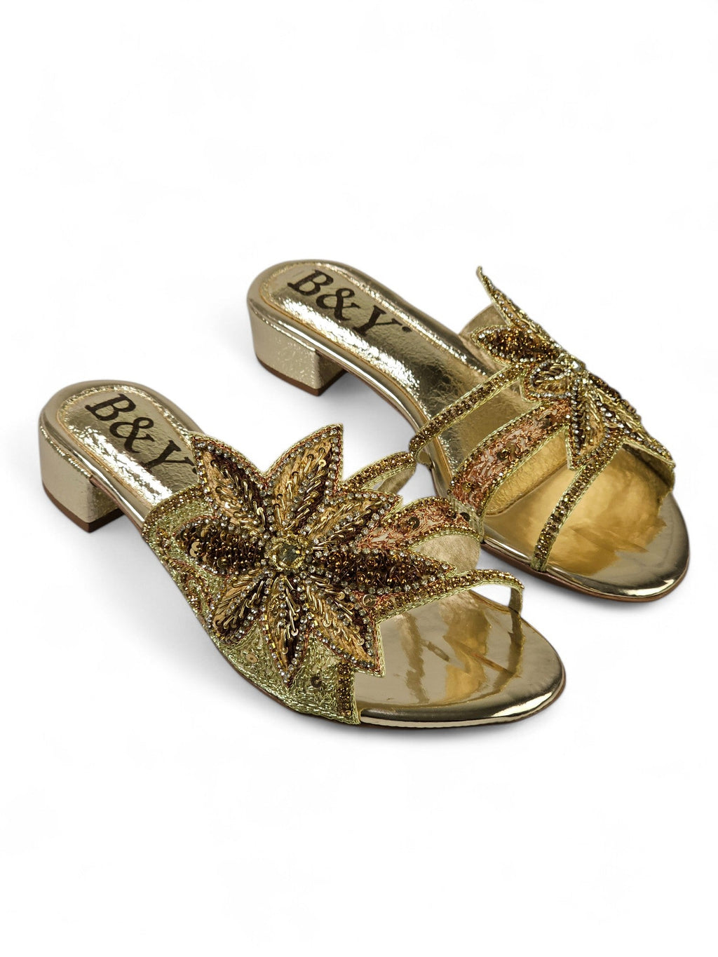 Ranova Golden Block Heel Slip On Sandal - Bilwani & Yakoob