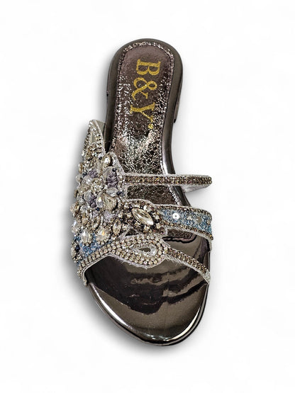 Velique Silver Block Heel Slip-on Sandal