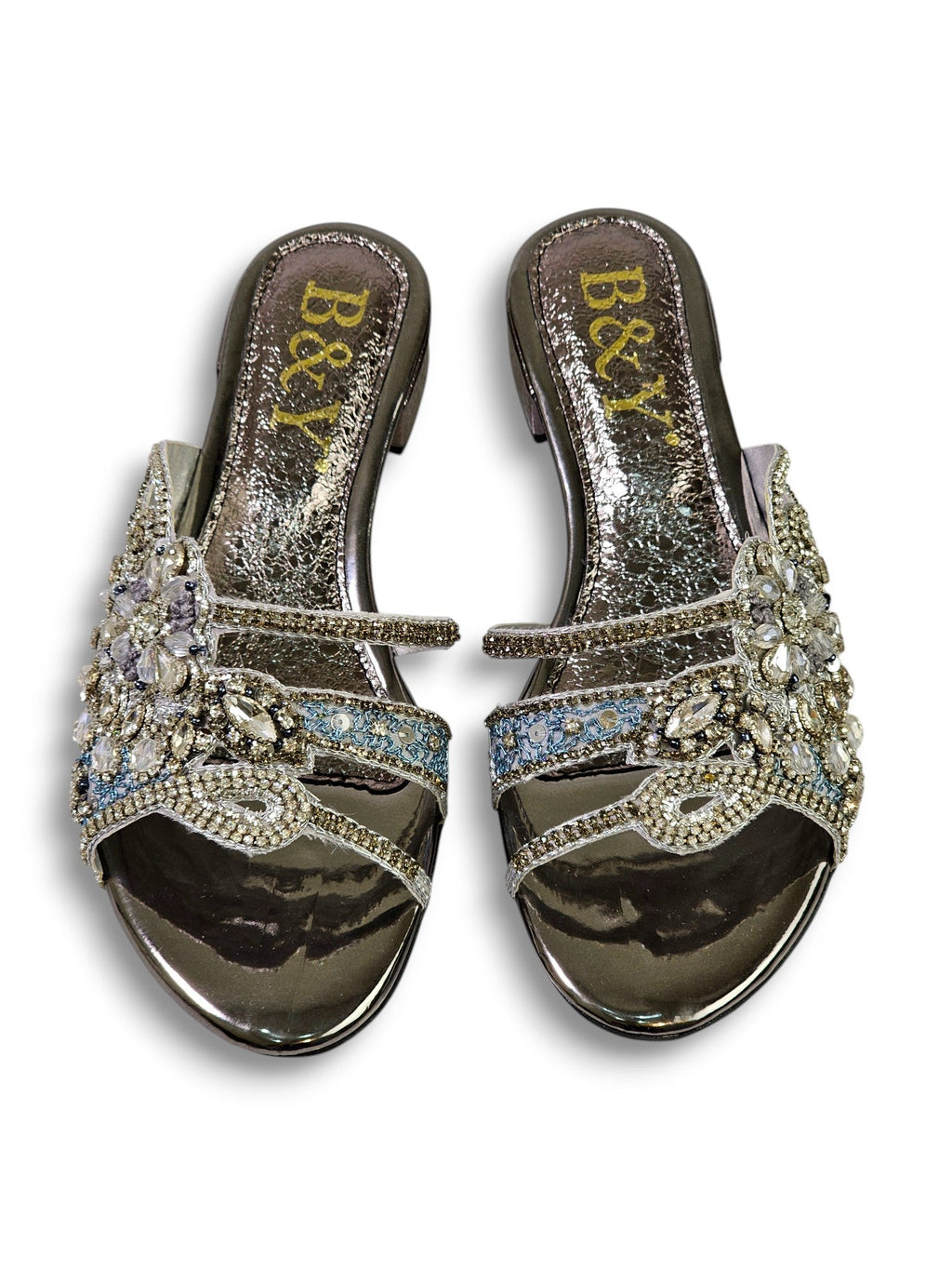 Velique Silver Block Heel Slip On Sandal