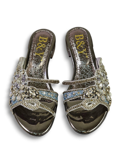 Velique Silver Block Heel Slip-on Sandal