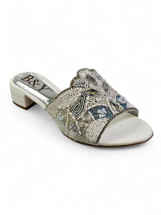 Kessira White Block Heel Slip-on Sandal