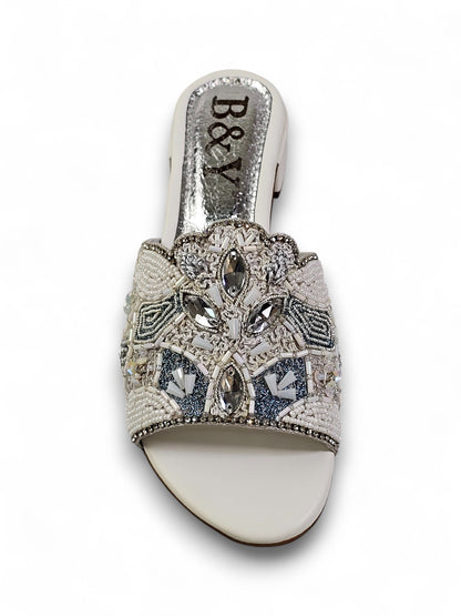 Kessira White Block Heel Slip-on Sandal