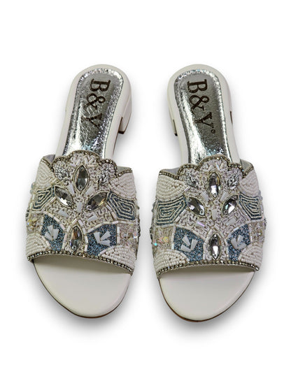 Kessira White Block Heel Slip-on Sandal