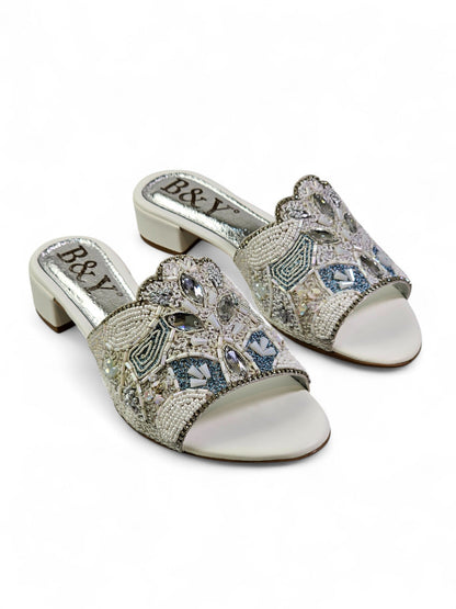 Kessira White Block Heel Slip-on Sandal