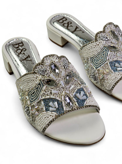 Kessira White Block Heel Slip-on Sandal