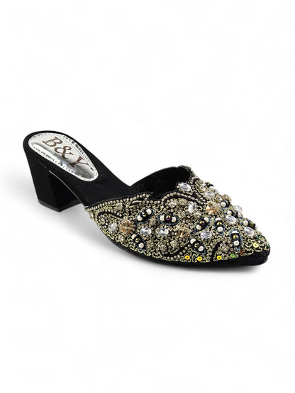Beam Black Mid Heel Mule