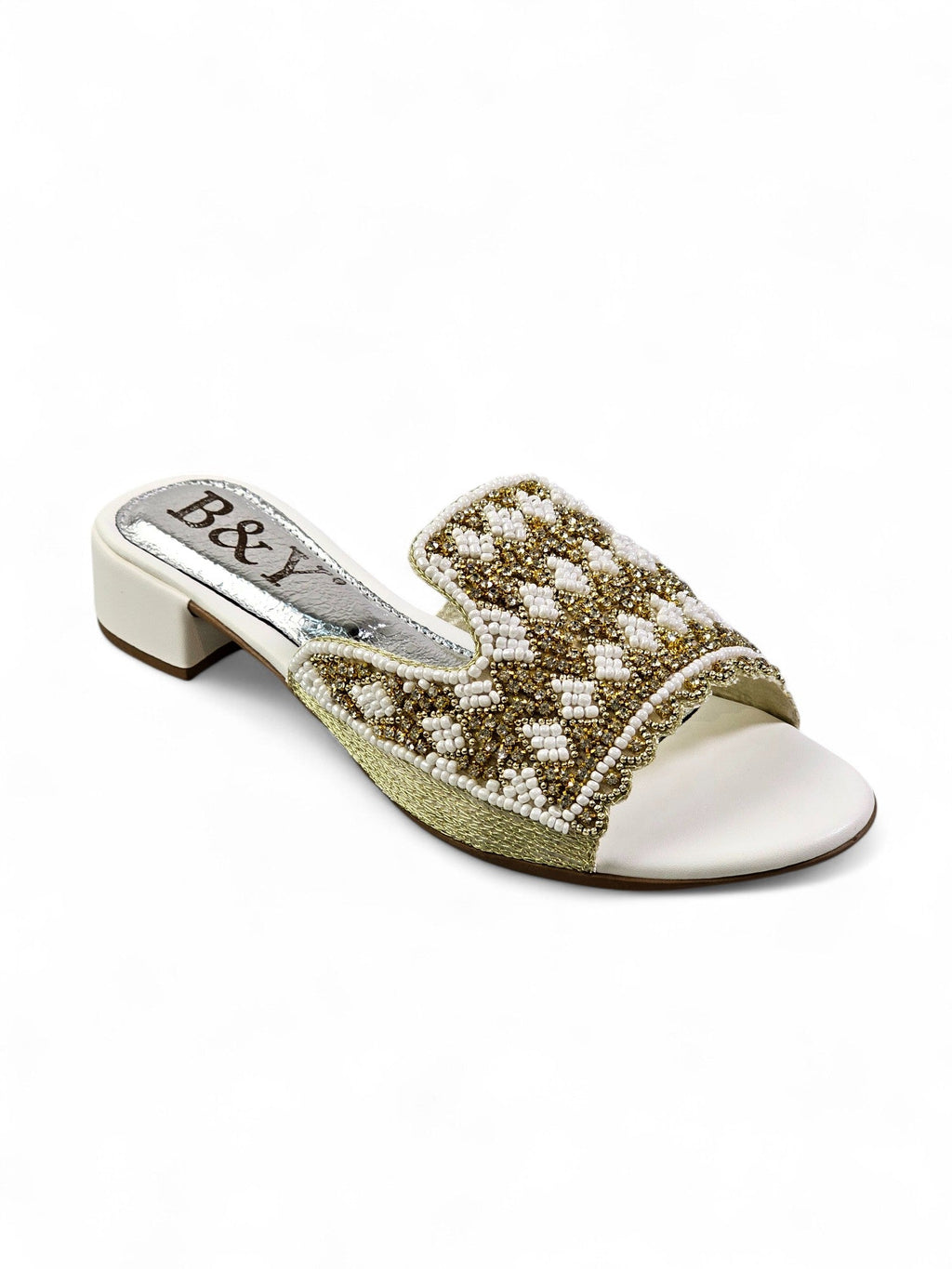 Breeze White Block Heel Slip On Sandal - Bilwani & Yakoob