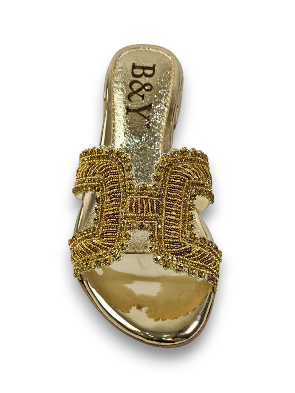 Slide Golden Block Heel Slip On Sandal