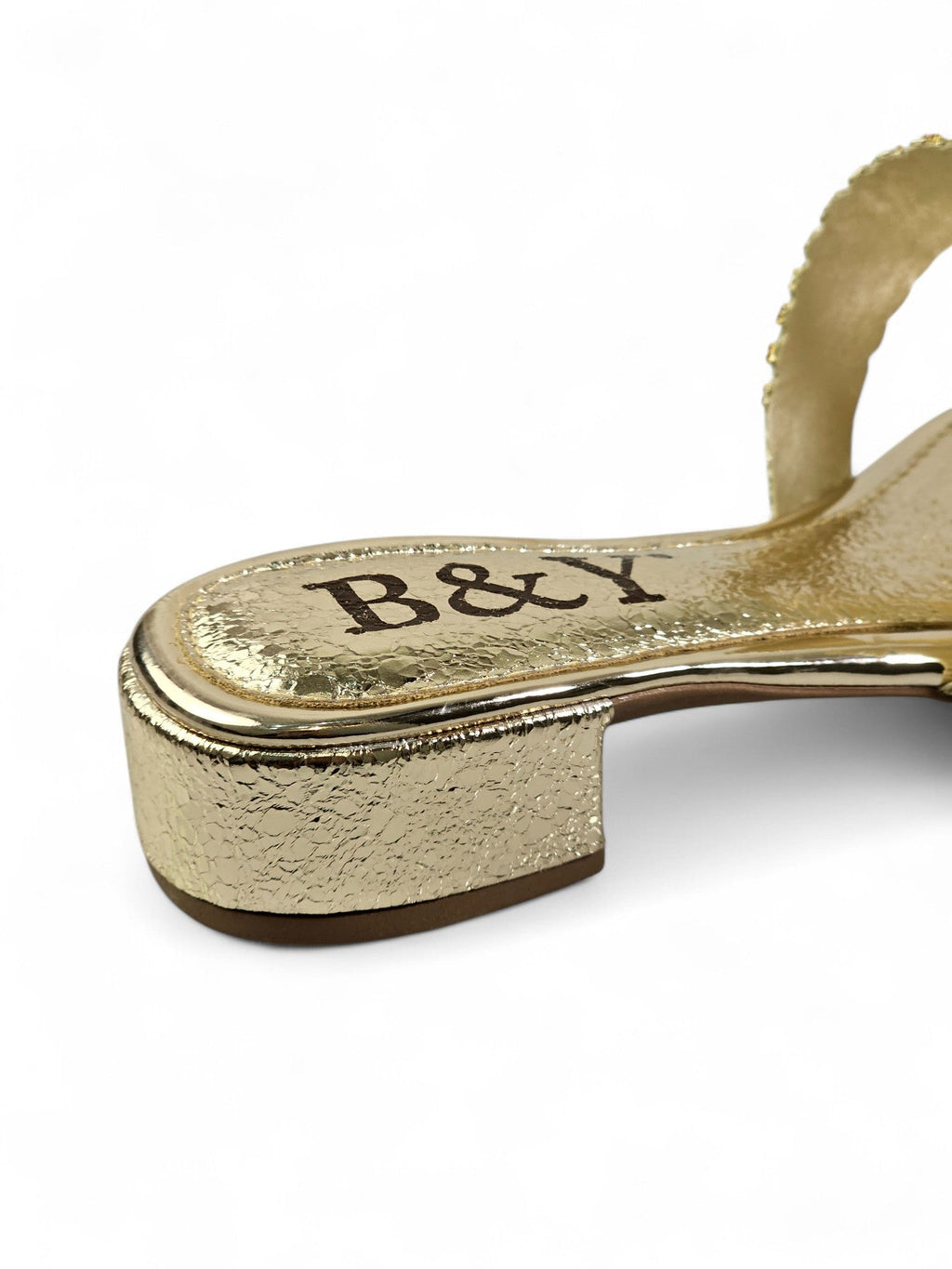 Slide Golden Block Heel Slip On Sandal