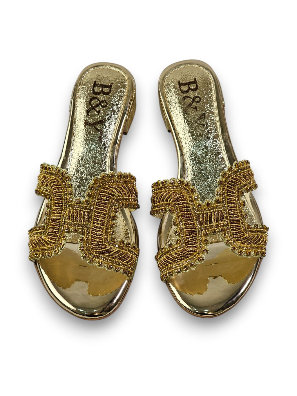 Slide Golden Block Heel Slip On Sandal