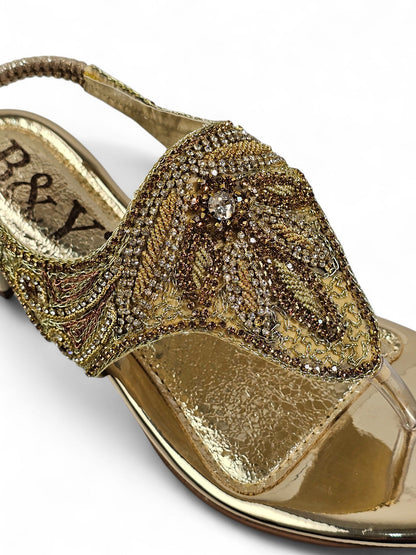 Tingle Golden Block Heels  Sandal